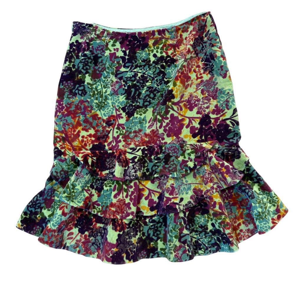 Odille Womens Fairy Grunge Velvet Burnout Floral Ruffle Tiered Skirt Size 10